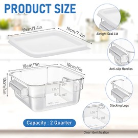 2 Pcs Food Storage Containers with Lids 6 Qt Square Clear Commercial Containers Acrylic Food Storage Containers with Scales Handles for Kitchen Dough Marinating Meat (White)