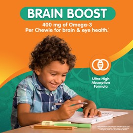 Omega 3 Gummies - Ultra-High DHA Chewable Gel Gummy - Omega 3 for Kids Supports Brain & Eye Health - Sugar-Free Natural Fruit Flavor - Kids Omega 3 Fish Oil Gummies (30 Count)