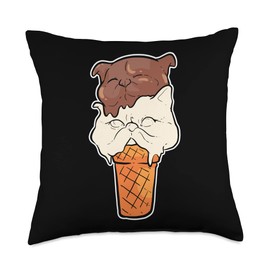Poodle and Cat Ice Cream Shop Owner Throw Pillow