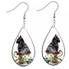 the fun things Teacup Black Cat Earrings NO TARNISHING Teardrop