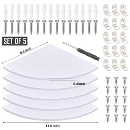 MLUOVI Set of 5 Pieces Corner Mounting Shelf with White, Wood Floating Wall Mounted Storage Shelf for Living Room, Bathroom, Bedroom, Kitchen, Office