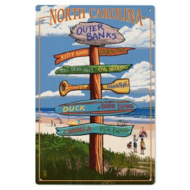 Lantern Press 6x9 Inch Wood Sign, Ready to Hang Wall Decor, Outer Banks, North Carolina, Destination Signpost