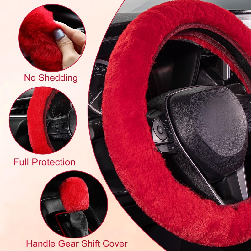 SEG Direct Furry Car Steering Wheel Cover with Fluffy Gear