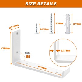 MLOQI Pack of 2 Shelf Brackets, Shelf Brackets, Heavy Duty Metal Shelf Brackets, Heavy Duty Angle Wall Brackets, 0.5 cm Thick Shelf Brackets, Load Capacity 50 kg (White 15 cm)