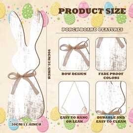 Yerliker 35.5 H Easter Bunny Porch Decor Sign Easter Outdoor Decor Wooden Bunny Standing Porch Sign Vertical Farmhouse Rabbit with Ribbon for Front Door Indoor Outdoor Yard Garden Decor