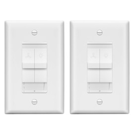 LIDER Combination Light Switch and 3-Speed Fan Control, Light and Fan Combo Switch, Single Pole, 120 V, 2.5A Motor, 300W Incandescent/Halogen, 200W CFL/LED, Wall Plate Included, White, 2 Pack