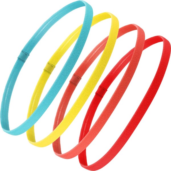 4 Pieces Thick Non-Slip Elastic Sport Headbands Hair Headbands for Women and Men (Fluorescent Yellow, Fluorescent Orange, Red, Pine Green)