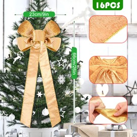 Craftsatin 16 Pcs Large Christmas Wreath Bows 9 x 26 Inch Christmas Outdoor Decorations Xmas Tree Topper Ornament with Edge for Home Front Door Indoor Gift Wrapping (Champagne,Velvet)