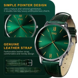 Hittoliy TVG Watches,Leather Dress Watch for Men,Men's Fashion Quartz Watch,Waterproof Man Watches (Green)