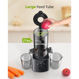 Juicer Machines, TUUMIIST Cold Press Juicer with 4.6'' Large Feed Chute Fit Whole Vegetable And Fruit, Masticating Juicer Easy To Clean, Black
