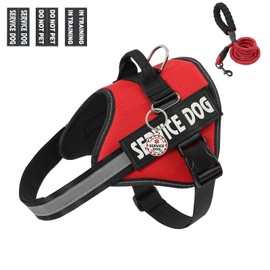 VOOPET Service Dog Vest Harness+ ID Tag and Leash Set+6 Patches,No Pull&Adjustable Reflective Dog Harness for Training,Suitable for Small Medium and Large Dogs.