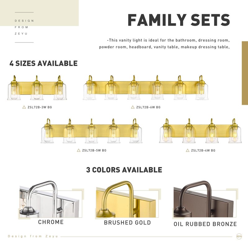 zeyu 44 Inch Brushed Gold Bathroom Light Fixtures, Vintage Bathroom