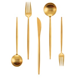 Matte Gold Silverware Set for 4, IBIILII JEFF 20 Pieces Stainless Steel Flatware Set，Kitchen Utensil Set, Tableware Cutlery Set, Knife Spoons And Forks Set, Satin Finished Polished & Dishwasher Safe