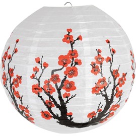 Paper Lampshade Hanging Light Shade 30cm, Oriental Ribbed Japanese Ceiling Fixture with Cherry Blossom & Floral Patterns, Perfect for Home Lighting, Wedding,Party & Boho Decor (2pcsPlum_01)