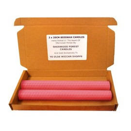 Sherwood Forest Candles - 2 x Pink Beeswax Dinner/Spell Candles 20cm x 2.2cm
