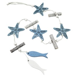 Maritime Wooden Hanging Decoration - Starfish & Shell Window Pendant in Light Blue/White for Bathroom, Garden & Spring Decoration