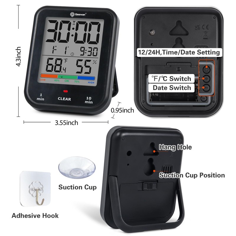 Geevon Digital Bathroom Clock, Waterproof Shower Timer with Large Touch