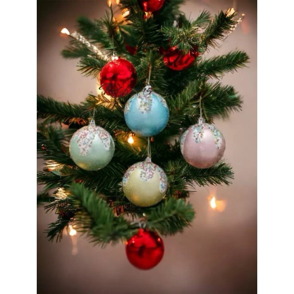 Unbranded Pastel Pink Glitter Ball Candy Christmas Tree Ornaments” Set