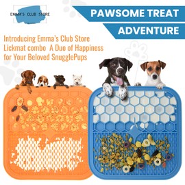 EMMA´S CLUB STORE HOME GOODS Lick Mat for Dogs and Cats – Blue and Orange Dog Lick Mat Comes with Scraper – Portable, Easy to Clean, Stress and Anxiety Relief Cat Lick Mat – Pack of 2