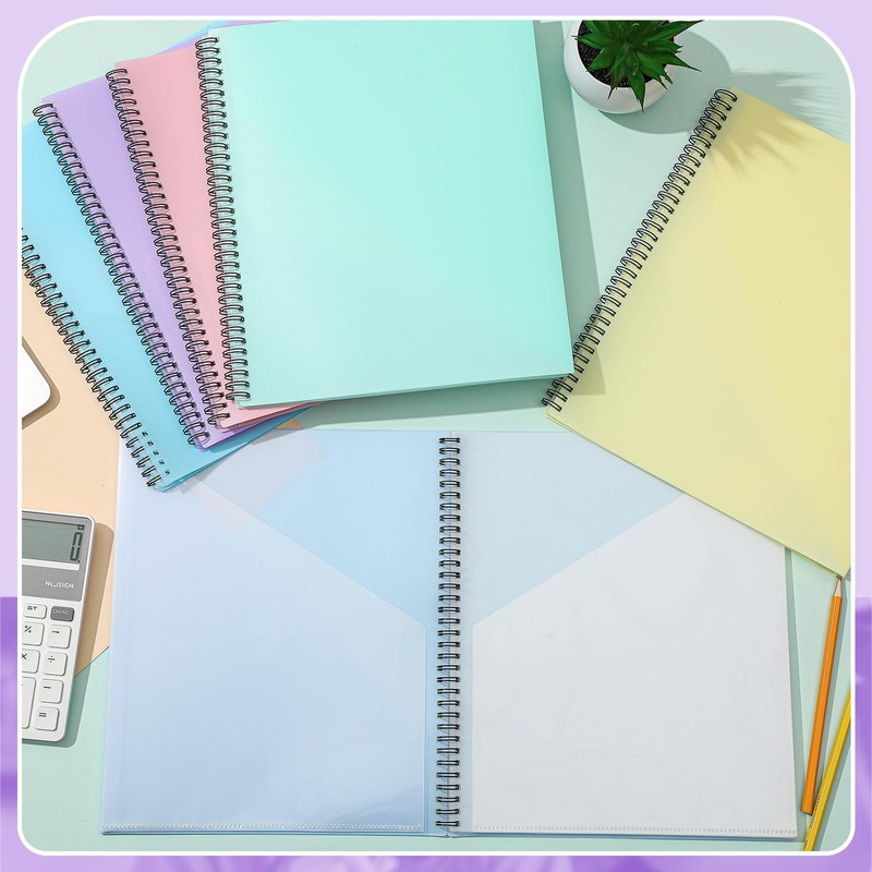 Qilery 6 Pcs 10 Pocket Pastel Folder Bulk Plastic Spiral