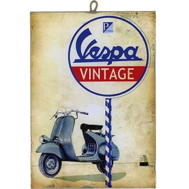 KUSTOM ART Set of 2 Vintage Style Pictures Series Motorcycle Scooter Print on Wood 10 x 15 cm