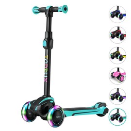 tonbux Kids Scooter for Ages 3-12 Adjustable Height 3-Wheel Light-Up, Shock Absorption, Lean-to-Steer, Balance Training Scooter for Toddlers - Color: Green-Premium Version