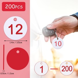 Tenare 1-200 Plastic Number Plates, Numbered Engraved Number Plates, Beehive Labels, ID Tags with Hole, without Key Rings (White and Red)