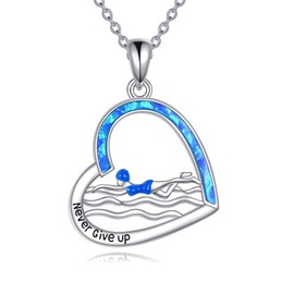MONGAS Swimming Necklace Sterling Silver Swimming Pendant Heart Necklace Never Give Up Swim Jewelry for Women