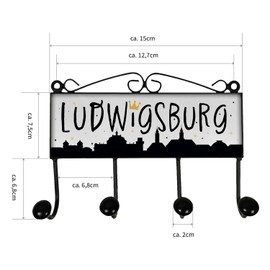 speecheese Ludwigsburg Skyline Kleiderhaken Leiste mit 4 Haken Lustige Wandgarderobe mit Stadtmotiv