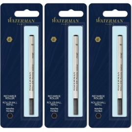 Waterman Rollerball Pen Ink Refills, Fine Point, 3 Packs, Choose Ink Color - 1964019 (540951PP) Black