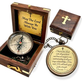 Compass Trust in Lord Religious Brass Compass Gift with Bible Proverb Engraved Christian Inspirational Gift for Men, Faith-Based Graduation, Birthday, Gift for Son, Holy Gift | 11