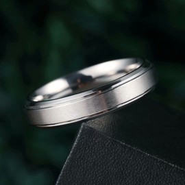 King Will BASIC 5mm Silver Titanium Wedding Ring Brushed Finished Wedding Band Comfort Fit Stepped Edge 9.5