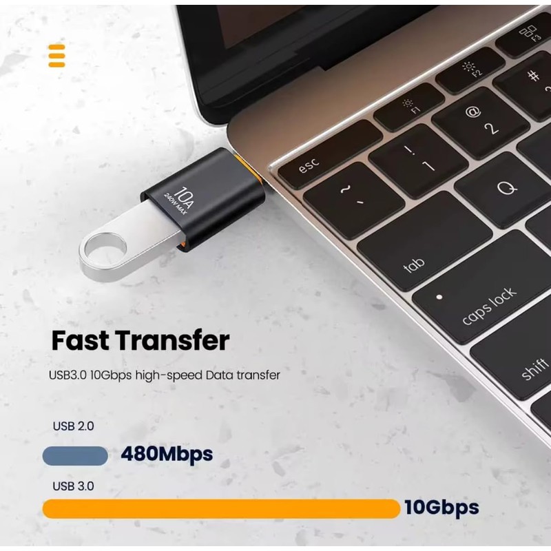 USB Type-C Adapter, 10A Fast Charging, USB 3.0 10Gbps Data