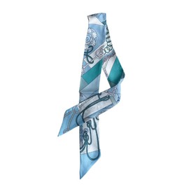 JERLA 100% Mulberry silk Scarf Head Hair Ribbon Bag scarf Handbag Handle wrap Tie Bundle Scarf Neckerchief Scarf for women (D light blue chain)