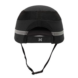 Lightweight Safety Bump Cap - Breathable Baseball Style Protective Hat with Reflective Stripes Black Short Brim