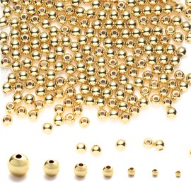TMMATE 2mm-570pcs 18K Gold Filled Round Ball Beads for Jewelry Making Gold Spacer Beads, Smooth Gold Metal Beads for Bracelets Necklaces Earrings Crafts Bulk Supplies