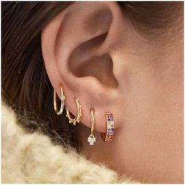 Cimenexe Bohemian Rainbow Crystal Hoop Earrings Cz Drop Circle Earrings Gold Crystal Hoop Dangle Earrings Half Open Hoop Huggie Earrings Jewelry for Women and Girls 4 Piece Set