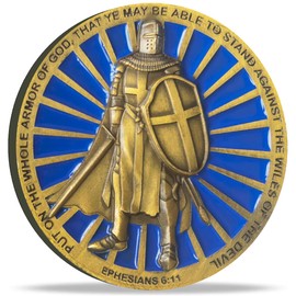 Full Armor of God Spiritual Warrior Challenge Coin Christian Pocket Token Bible Verse Gift (Single Coin)