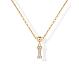 PAVOI 14K Yellow Gold Plated Sliding Adjustable Cubic Zirconia Initial Charm Necklace for Women | Alphabet Charms - I, Yellow Gold, Cubic Zirconia