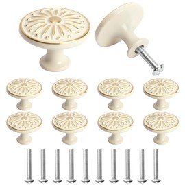 Ainiv Pack of 10 Drawer Handles, Cupboard Knobs, Flower Pattern, Round Furniture Knobs, White Dresser Knobs, Drawer Knobs, Set of 10