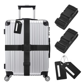 M METERXITY 2-Sets Luggage Straps TSA Approved, Travel Straps for Luggage Suitcase Tags Set, Adjustable Suitcase Belt [Black]