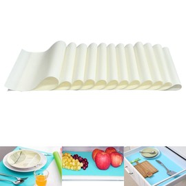 Friendjia 12 Stück Kühlschrankmatte, Kühlschrankeinlage, Schubladeneinlage, Wasserdicht, Rutschfest, Schmutzabweisend und Antibakteriell, Schneidbar und Waschbar(Weiß)