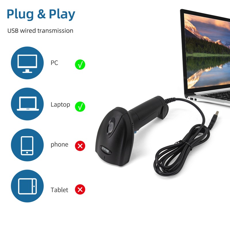 1D Barcode Scanner Handheld USB Wired Bar Code Reader Manual