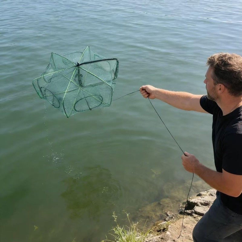 2Pcs Foldable Fish Trap,Minnow Trap,Crab Trap,Fishing Net,Bait Cage for Crabs