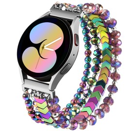 Lerobo Elegant Beaded Bracelet Compatible with Galaxy Watch 6 Classic Bands 6/7/5/4 40mm 44mm/Watch 4 Classic 42mm 46mm Watch 5 Pro 45mm 20mm Watch Band Women Girl, Crystal Watch Strap, Colorful