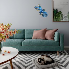 Large Metal Gecko Wall Decor - 15.7" Outdoor Fence Wall Art Decor, Lifelike Sculpture Hanging Decoration for Indoor Outdoor, Yard Patio Fence Garden Home Office