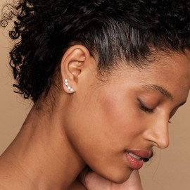 PAVOI 14K Gold Plated Sterling Silver Post Cubic Zirconia Ear Crawler Earrings - Climber Earrings for Women (Geometric, 14K White Plated)