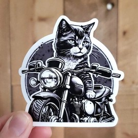 Savage Cat Biker Touring Kitty Classic American Bike Vinyl Sticker Decal for Car Bumper Truck Van SUV Window Wall Boat Cup Tumblers Laptop or Any Smooth Surface 5x4