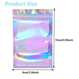 Holographic bags,holographic ziplock bags,100 Pieces Foil Ziplock Bags,resealable Flat Foil Pouch Metallic Bags,used for party food and jewelry storage (6x10cm)