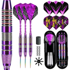 Darts with Metal Tip, 22 g (The Whole Arrow), Professional Steel Darts with Metal Tip, Steel Darts Set, Steel Tip Darts Set, 3 Aluminium Shaft + Extra Dart Flights (Purple)